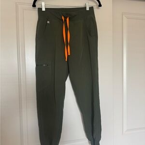 Women’s Figs Green Joggers with Orange Drawstring XSP